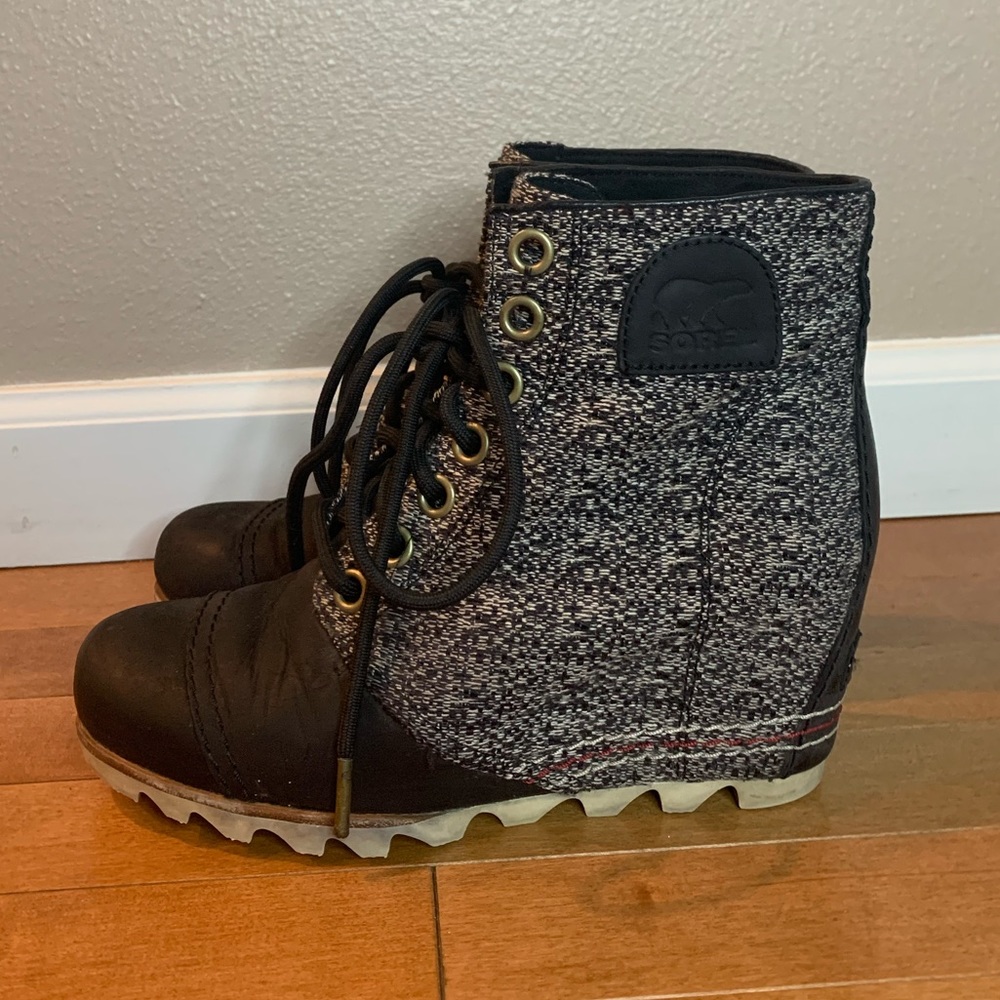 Sorel Black Pdx Leather Wedge black speckle size 8 - Picture 2 of 7